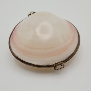 Seashell Hinged Trinket Box 3" Brass-Tone Rim Coastal Vanity Decor Siren Mermaid